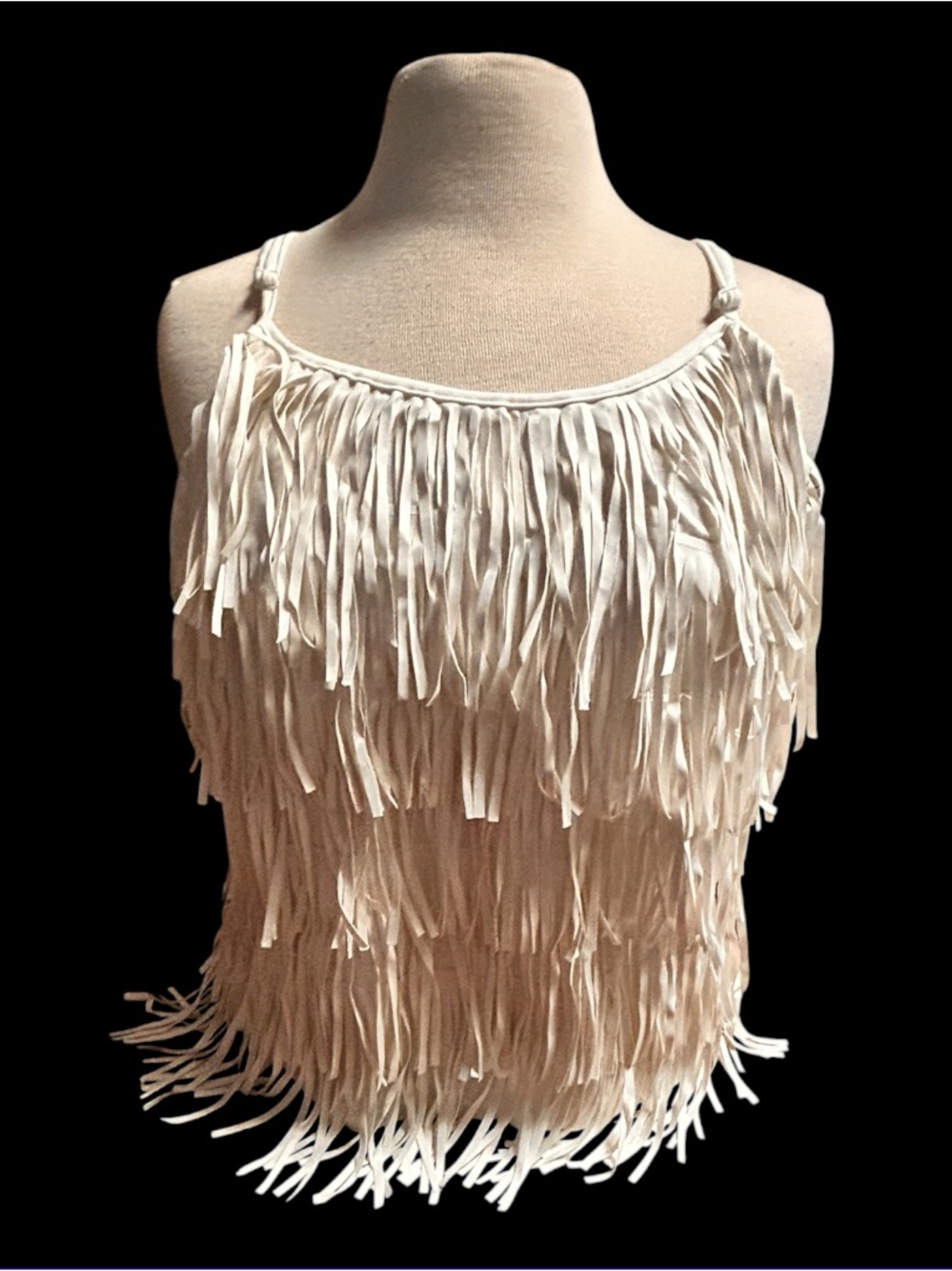 Marigold KissFringed white Tank Top - Sleeveless Layered Fringe NWT Large